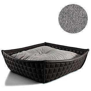Bowl, un panier pour chat moderne en cuir noir coussin velours gris clair - kasibe