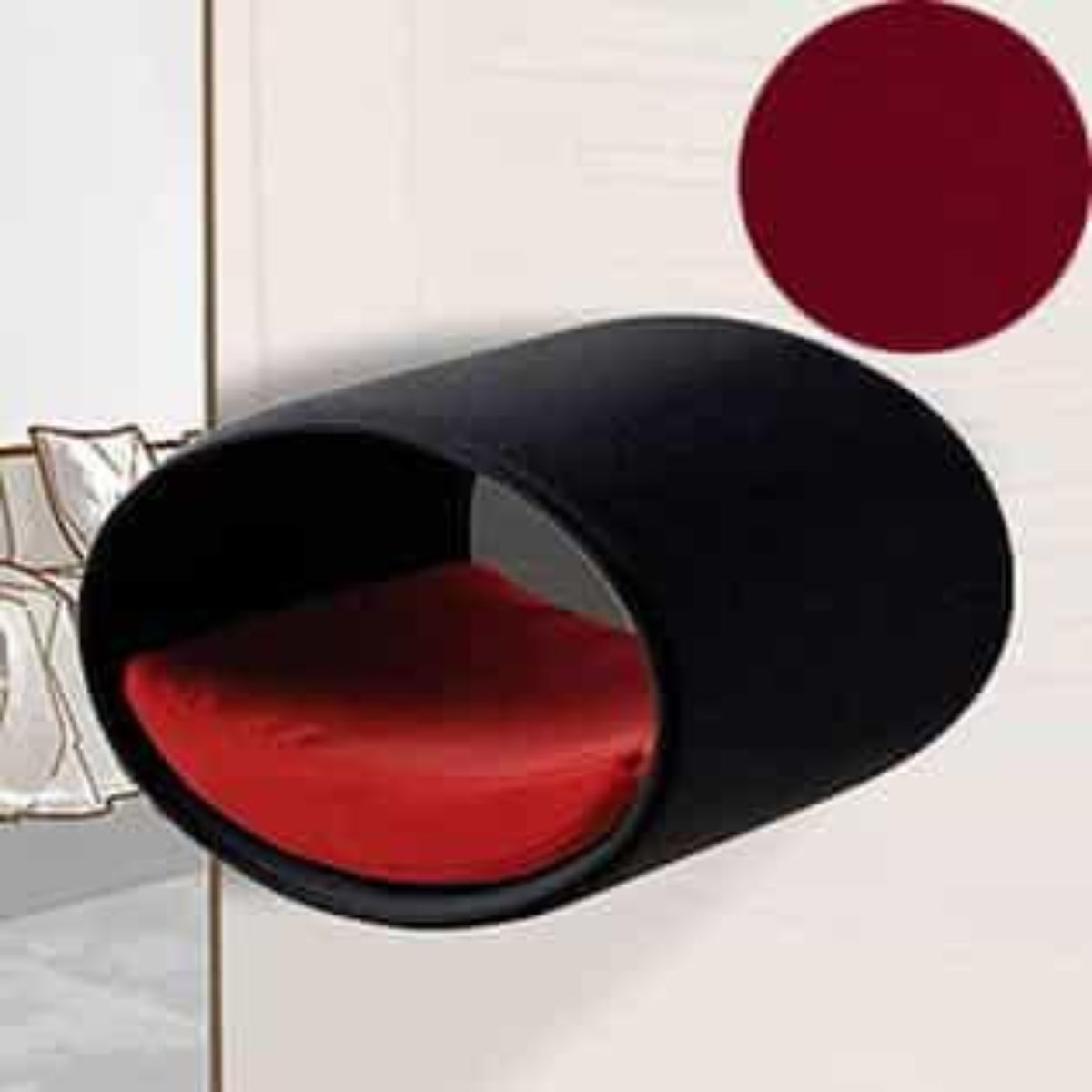 Panier mural pour chat, Rondo un support d'escalade en feutre anthracite polaire rouge - kasibe