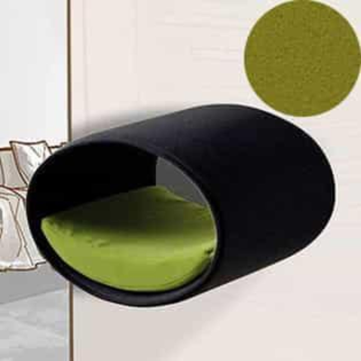 Panier mural pour chat, Rondo un support d'escalade en feutre anthracite polaire vert - kasibe