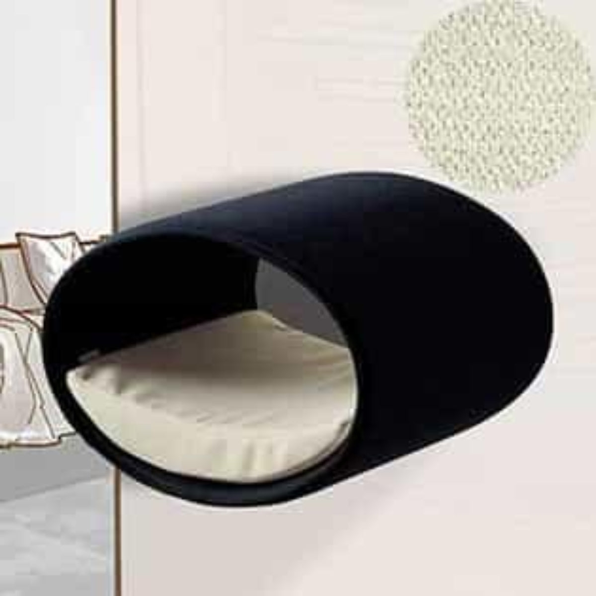 Panier mural pour chat, Rondo un support d'escalade en feutre anthracite velours crème - kasibe