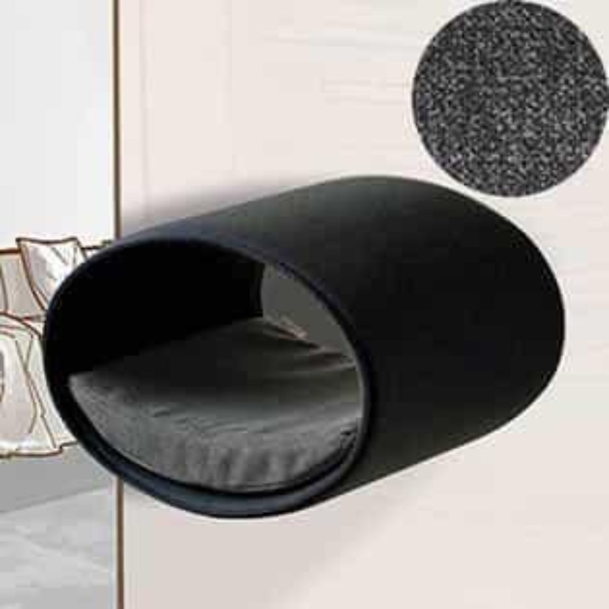 Panier mural pour chat, Rondo un support d'escalade en feutre anthracite velours gris moyen - kasibe