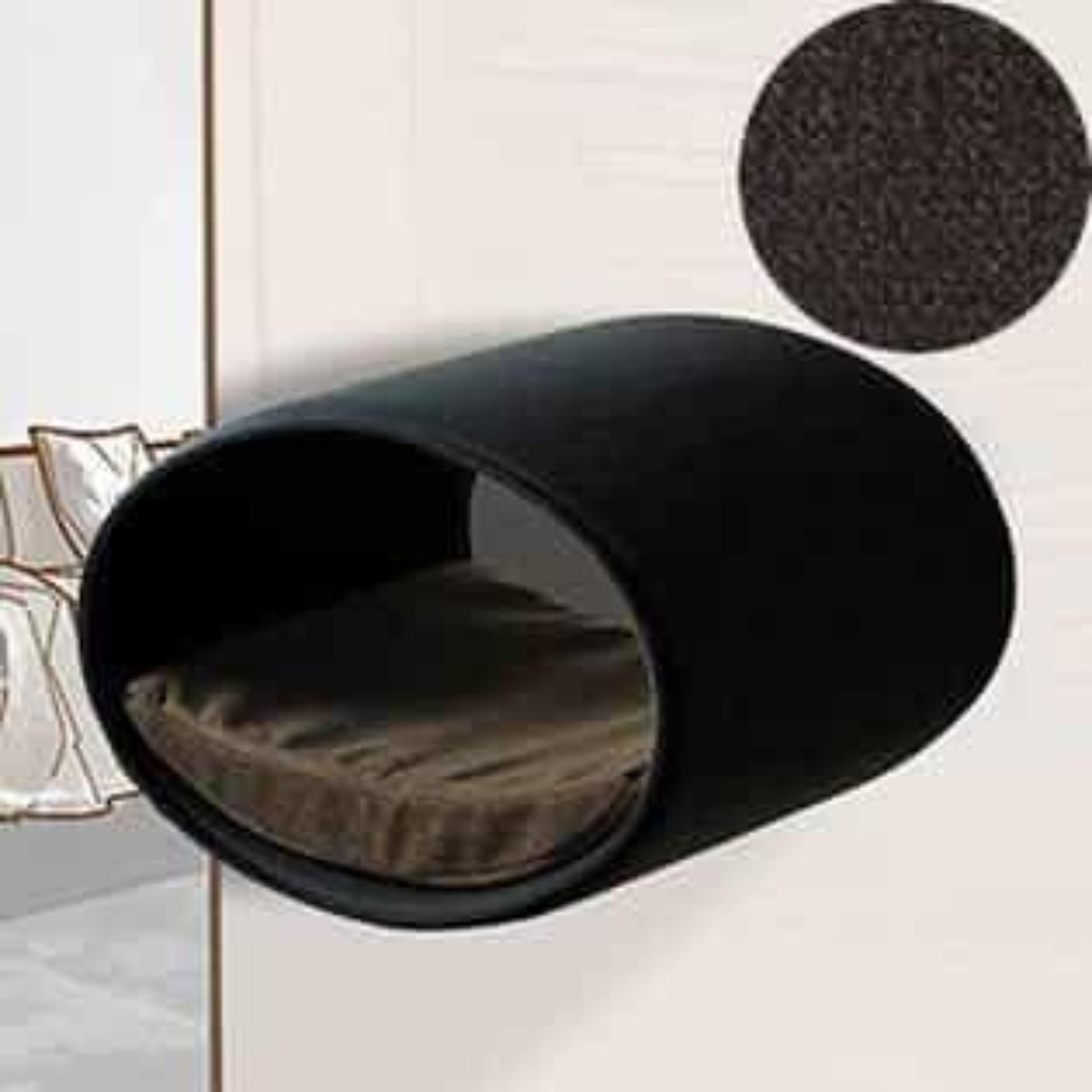 Panier mural pour chat, Rondo un support d'escalade en feutre anthracite velours marron foncé - kasibe