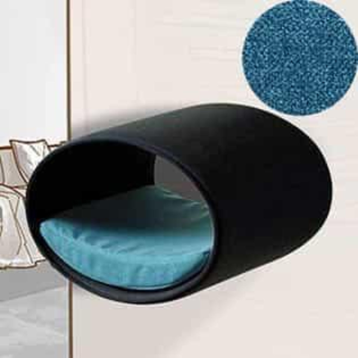 Panier mural pour chat, Rondo un support d'escalade en feutre anthracite velours pétrole - kasibe