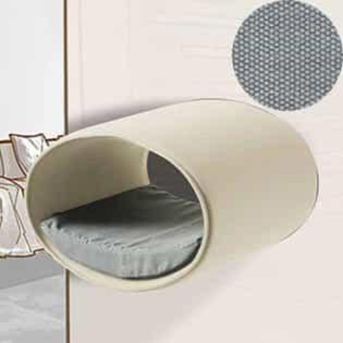Panier mural pour chat, Rondo un support d'escalade en feutre crème coton gris clair - kasibe