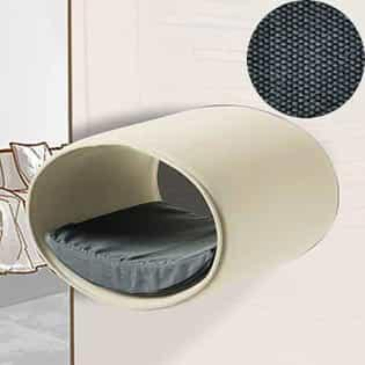 Panier mural pour chat, Rondo un support d'escalade en feutre crème coton gris moyen - kasibe