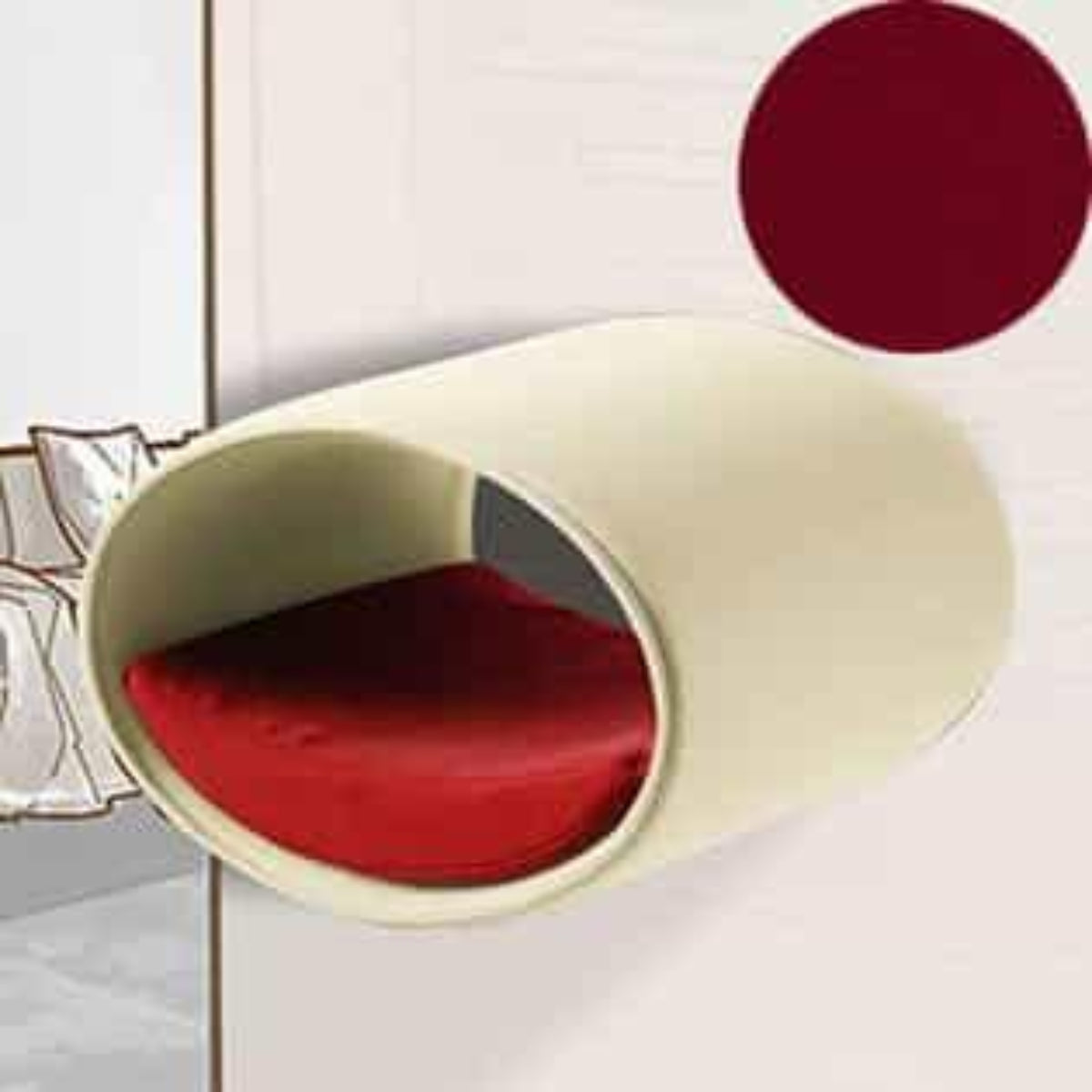 Panier mural pour chat, Rondo un support d'escalade en feutre crème polaire rouge - kasibe