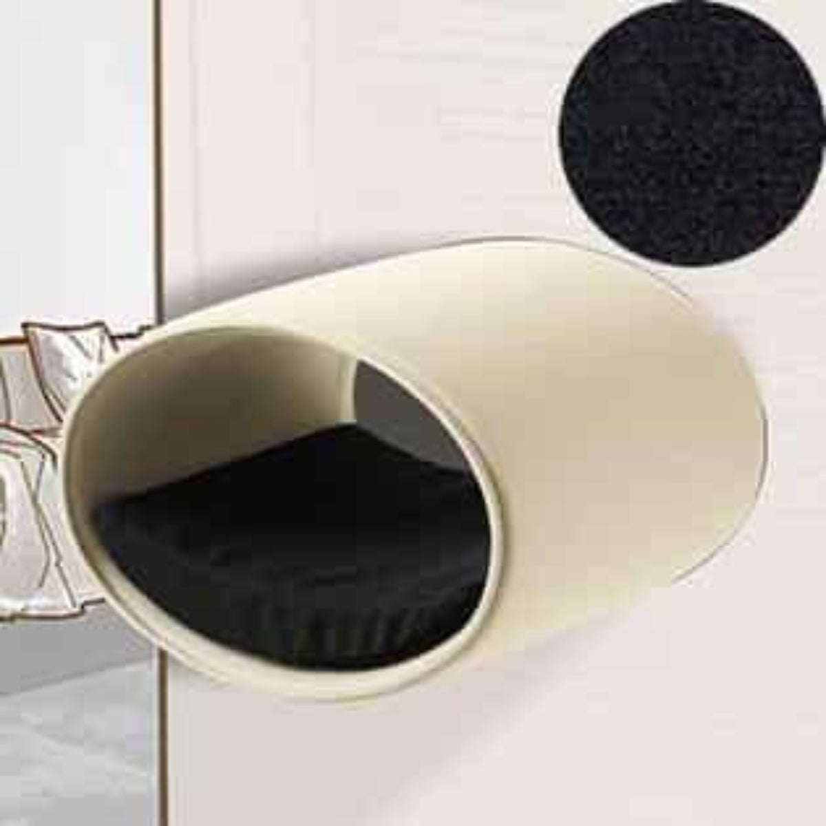 Panier mural pour chat, Rondo un support d'escalade en feutre crème velours gris foncé - kasibe