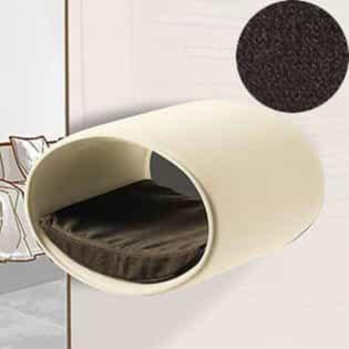 Panier mural pour chat, Rondo un support d'escalade en feutre crème velours marron foncé - kasibe