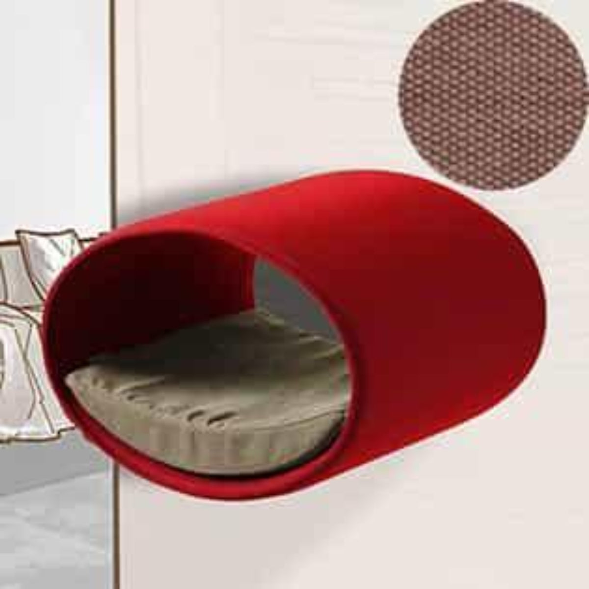 Panier mural pour chat, Rondo un support d'escalade en feutre rouge coton brun moyen - kasibe