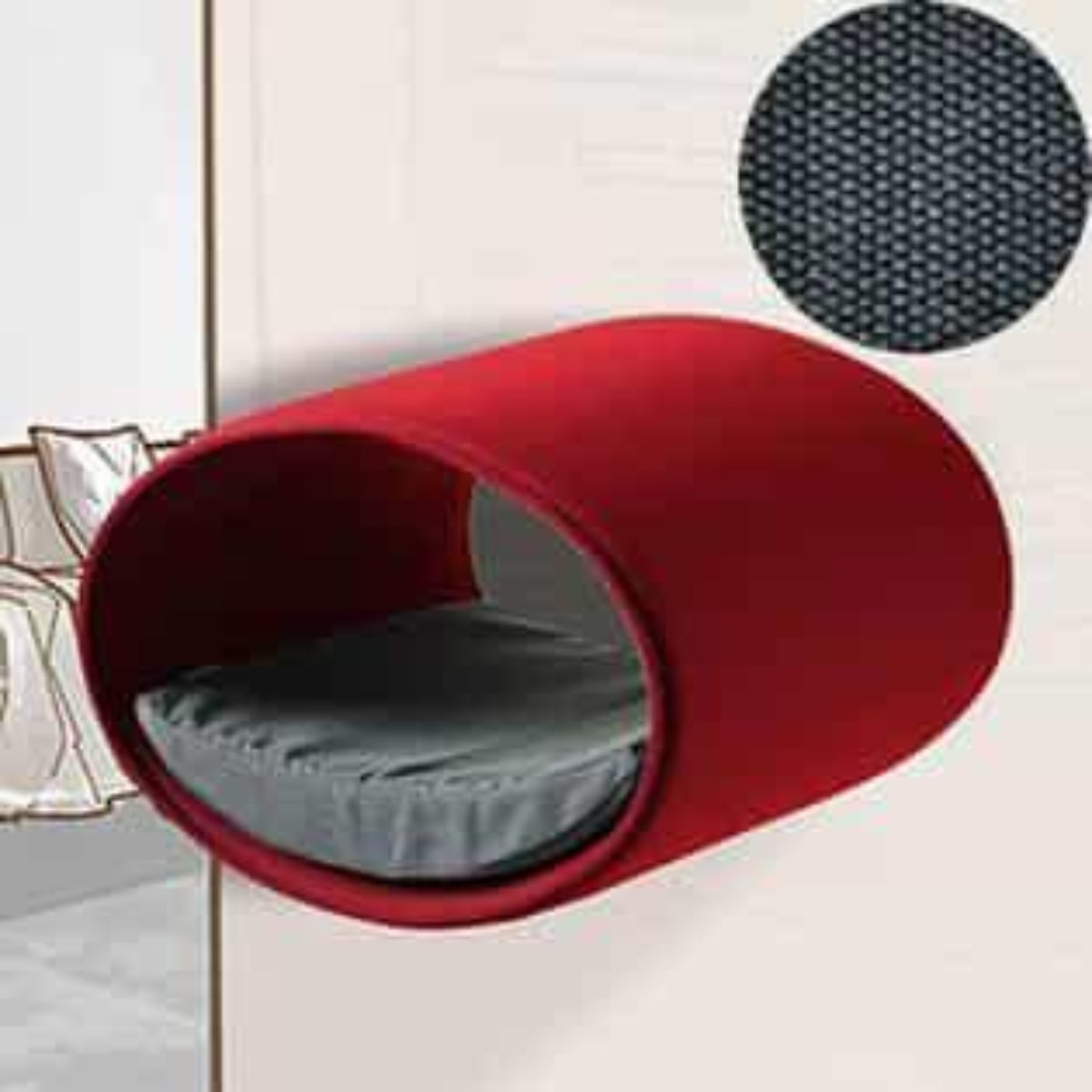 Panier mural pour chat, Rondo un support d'escalade en feutre rouge coton gris moyen - kasibe