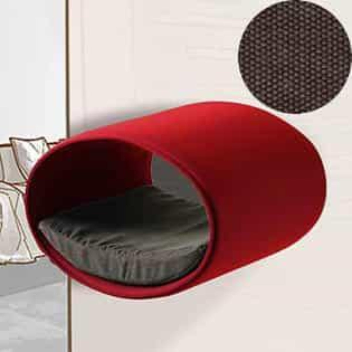 Panier mural pour chat, Rondo un support d'escalade en feutre rouge coton marron foncé - kasibe