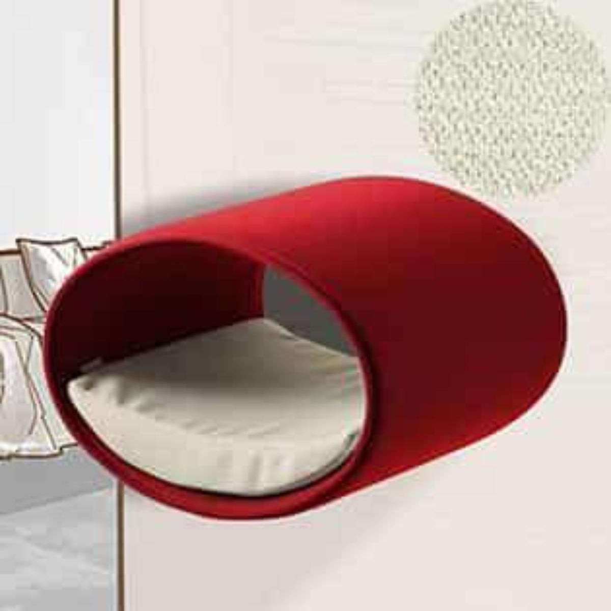 Panier mural pour chat, Rondo un support d'escalade en feutre rouge velours crème - kasibe