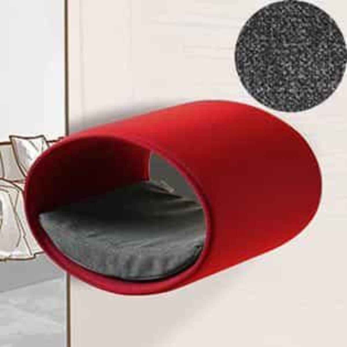 Panier mural pour chat, Rondo un support d'escalade en feutre rouge velours gris moyen - kasibe