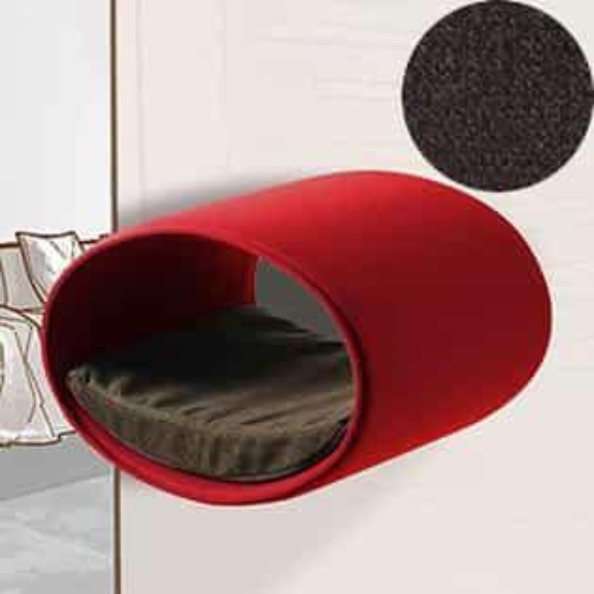 Panier mural pour chat, Rondo un support d'escalade en feutre rouge velours marron foncé - kasibe