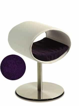 Rondo, un perchoir pour chat design en cuir blanc coussin aubergine longueur courte - kasibe