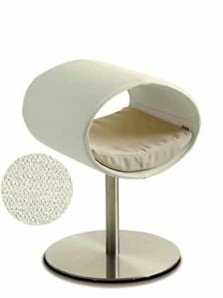 Rondo, un perchoir pour chat design en cuir blanc coussin crème longueur courte - kasibe