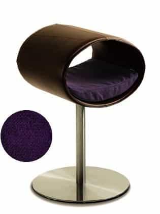 Rondo, un perchoir pour chat design en cuir marron coussin aubergine longueur longue - kasibe