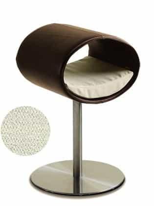 Rondo, un perchoir pour chat design en cuir marron coussin crème longueur longue - kasibe