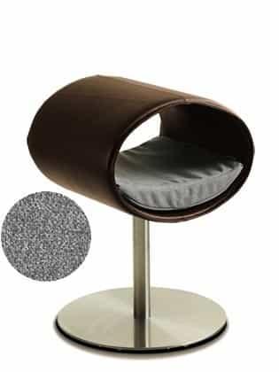 Rondo, un perchoir pour chat design en cuir marron coussin gris clair longueur courte - kasibe