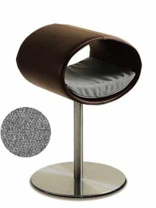 Rondo, un perchoir pour chat design en cuir marron coussin gris clair longueur longue - kasibe