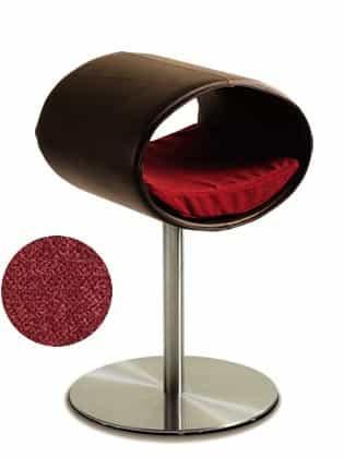 Rondo, un perchoir pour chat design en cuir marron coussin rouge longueur longue - kasibe