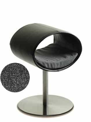 Rondo, un perchoir pour chat design en cuir noir coussin gris moyen longueur courte - kasibe