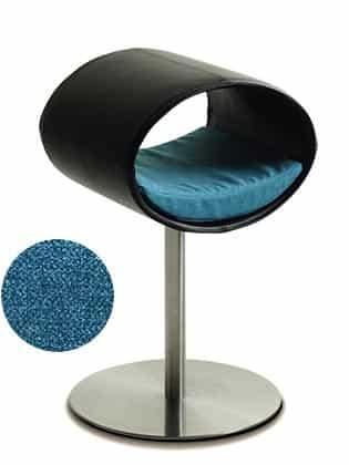 Rondo, un perchoir pour chat design en cuir noir coussin pétrole longueur longue - kasibe