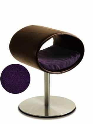 Rondo, un perchoir pour chat design en simili cuir marron coussin aubergine longueur courte - kasibe