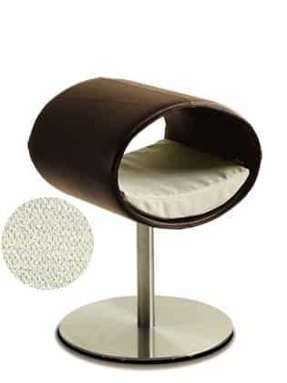 Rondo, un perchoir pour chat design en simili cuir marron coussin crème longueur courte - kasibe