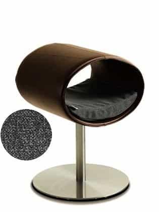 Rondo, un perchoir pour chat design en simili cuir marron coussin gris moyen longueur courte - kasibe