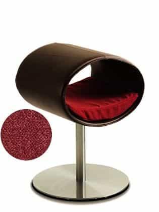 Rondo, un perchoir pour chat design en simili cuir marron coussin rouge longueur courte - kasibe