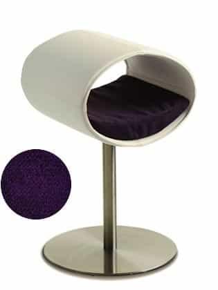 Rondo, un perchoir pour chat design en simili cuir blanc coussin aubergine longueur longue - kasibe