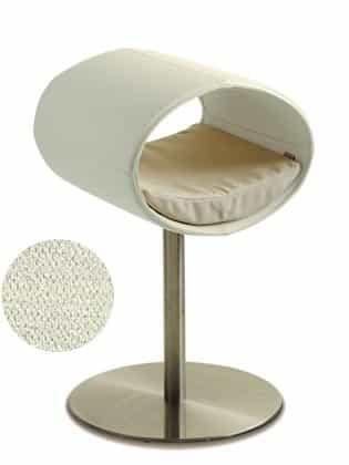 Rondo, un perchoir pour chat design en simili cuir blanc coussin crème longueur longue - kasibe