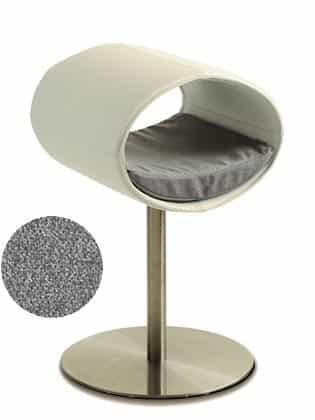 Rondo, un perchoir pour chat design en simili cuir blanc coussin gris clair longueur longue - kasibe