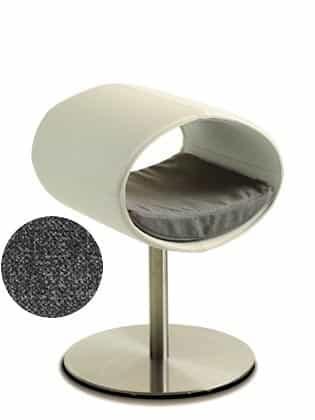 Rondo, un perchoir pour chat design en simili cuir blanc coussin gris moyen longueur courte - kasibe