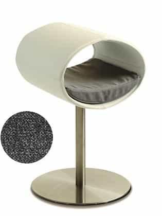 Rondo, un perchoir pour chat design en simili cuir blanc coussin gris moyen longueur longue - kasibe