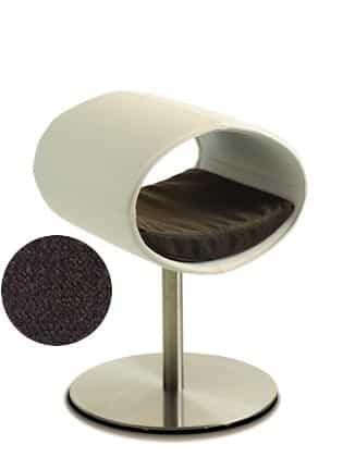 Rondo, un perchoir pour chat design en simili cuir blanc coussin marron foncé longueur courte - kasibe