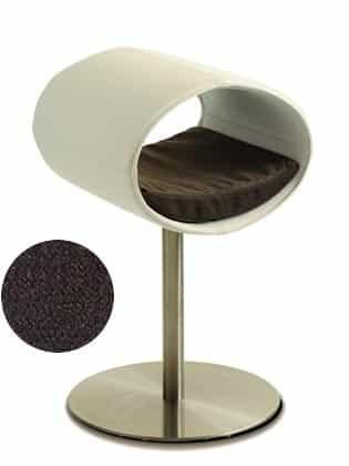 Rondo, un perchoir pour chat design en simili cuir blanc coussin marron foncé longueur longue - kasibe