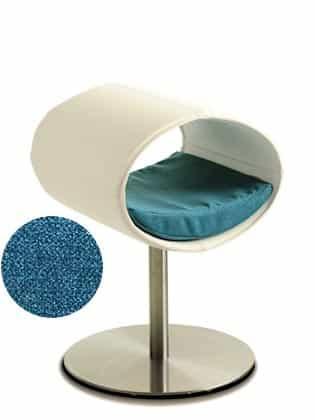 Rondo, un perchoir pour chat design en simili cuir blanc coussin pétrole longueur courte - kasibe