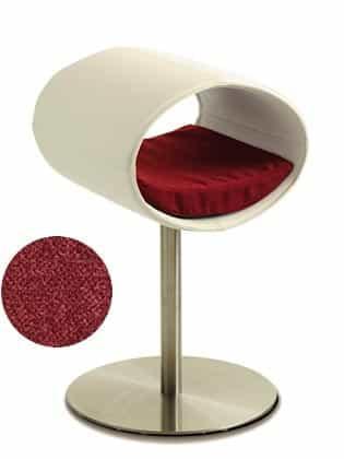 Rondo, un perchoir pour chat design en simili cuir blanc coussin rouge longueur longue - kasibe
