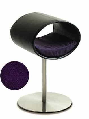 Rondo, un perchoir pour chat design en simili cuir noir coussin aubergine longueur longue - kasibe