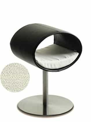 Rondo, un perchoir pour chat design en simili cuir noir coussin crème longueur courte - kasibe