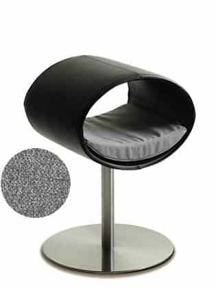 Rondo, un perchoir pour chat design en simili cuir noir coussin gris clair longueur courte - kasibe