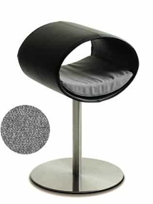 Rondo, un perchoir pour chat design en simili cuir noir coussin gris clair longueur longue - kasibe