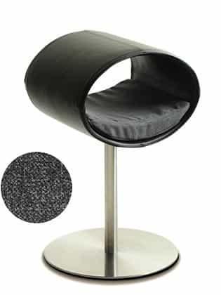 Rondo, un perchoir pour chat design en simili cuir noir coussin gris moyen longueur longue - kasibe