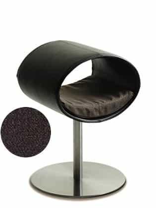 Rondo, un perchoir pour chat design en simili cuir noir coussin marron foncé longueur courte - kasibe