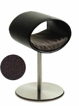 Rondo, un perchoir pour chat design en simili cuir noir coussin marron foncé longueur longue - kasibe
