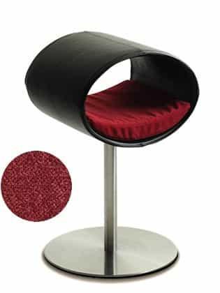 Rondo, un perchoir pour chat design en simili cuir noir coussin rouge longueur longue - kasibe