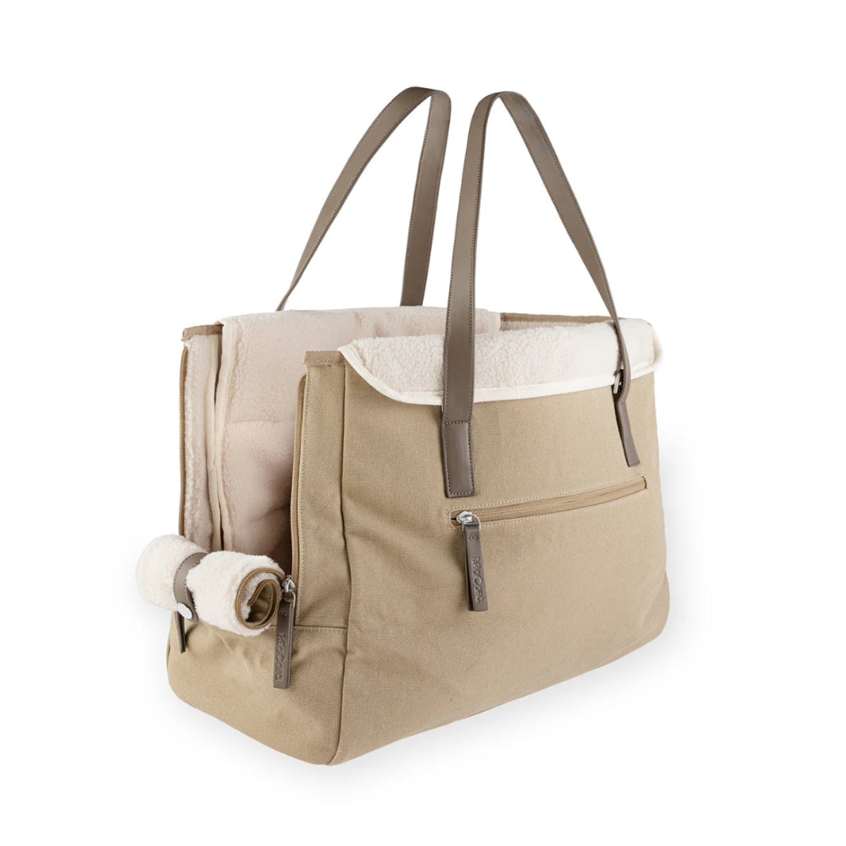 Kasibe MiaCara Tasca beige dog carrier bag with leather handles and cozy lining