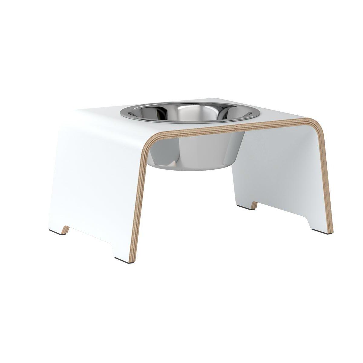Gamelle design pour chien en bois dogBar single taille m blanc bol acier - kasibe